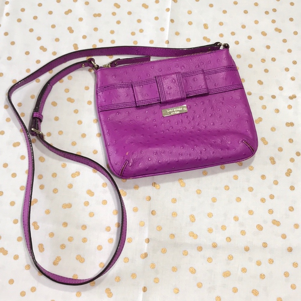 Kate Spade purple faux ostrich print shoulder bag